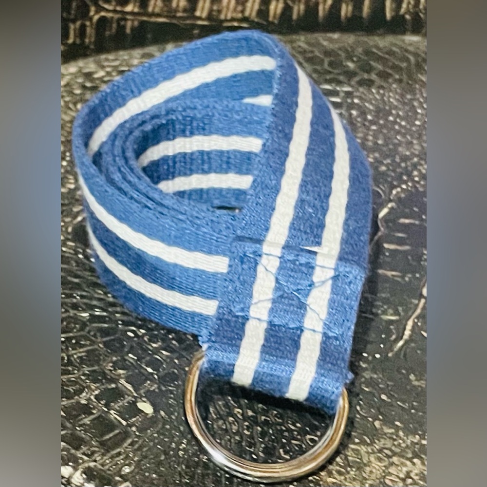 Men’s D-ring Blue and White Striped Belt size 28/ perfect condition